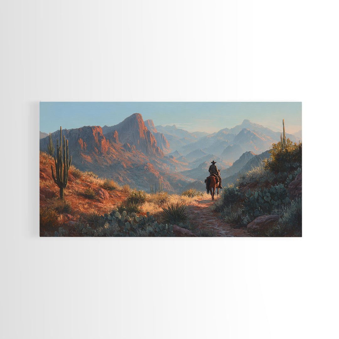 Cactus and Red Rock Canyon Landscape Framed Canvas Print, Western Art, Original Art, Southwestern Decor, Oil Painting, Frontier, WES-2x1-25