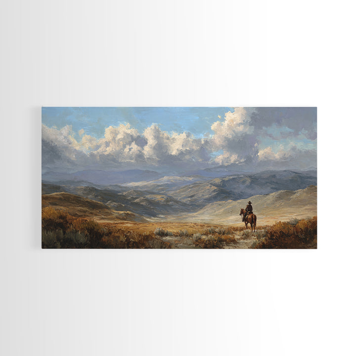 Eagle Flying Above Mountain Ridge Framed Canvas Print, Western Art, Painting, Southwestern Decor, Fine Art, Frontier, WES-2x1-33