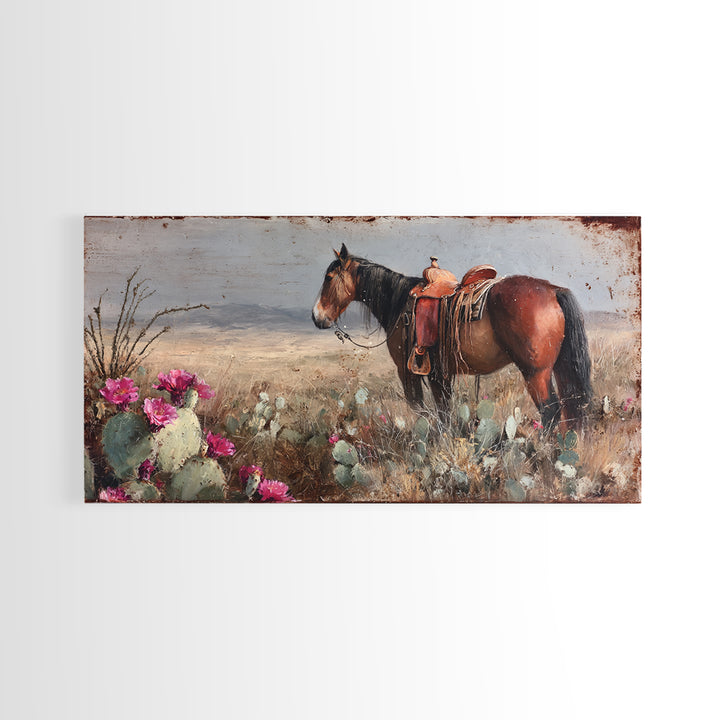 Prickly Pear Cactus Framed Canvas Print, Western Art, Oil Painting, Southwestern Decor, Frontier, Digital Download Art, WES-2x1-60
