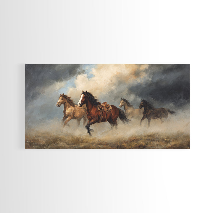Wild Mustang Herd Canvas Print, Western Art, Original Art, Southwestern Decor, Frontier, Landscape, Native American Art, WES-2x1-70