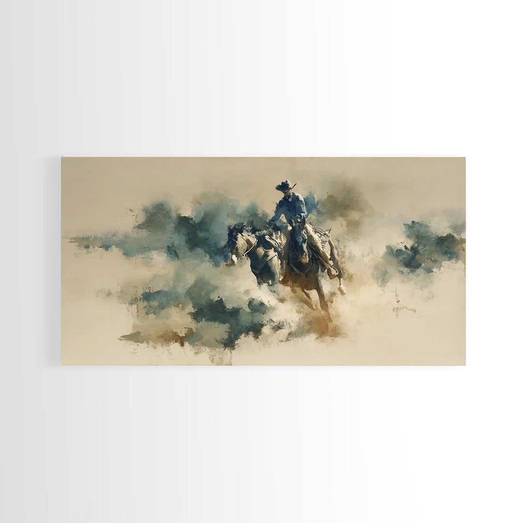 Rodeo Rider Mid Motion Canvas Print, Western Art, Western Wall Art, Southwestern Decor, Oil Painting, Frontier, Western Print, WES-2x1-77