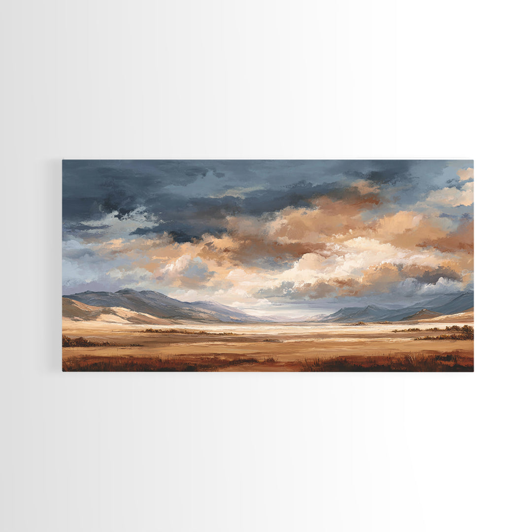 Wagon Wheel and Desert Sunset Framed Canvas Print, Western Art, Minimalist Wall Art, Southwestern Decor, Fine Art, Frontier, WES-2x1-88