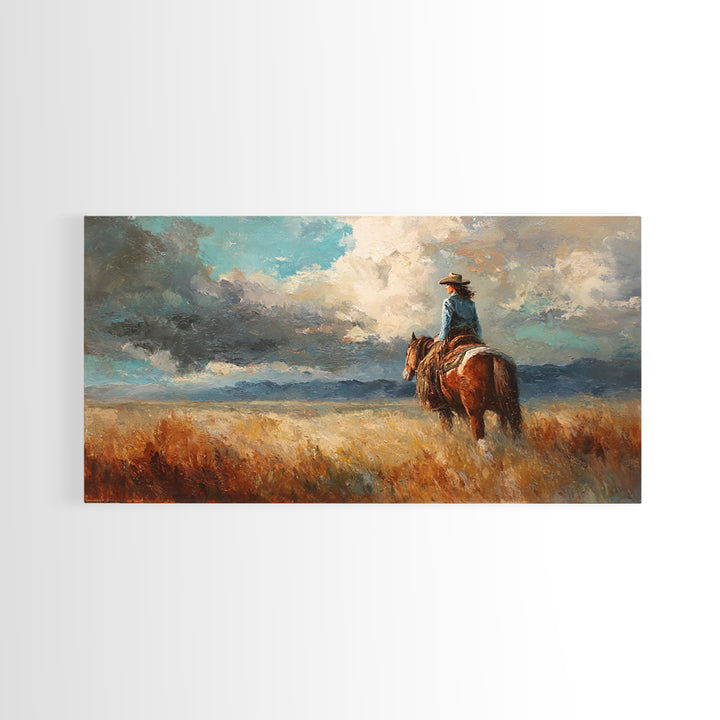 Cowgirl Portrait with Turquoise Jewelry Canvas Print, Western Art, Western, Southwestern Decor, Frontier, Native American Art, WES-2x1-98