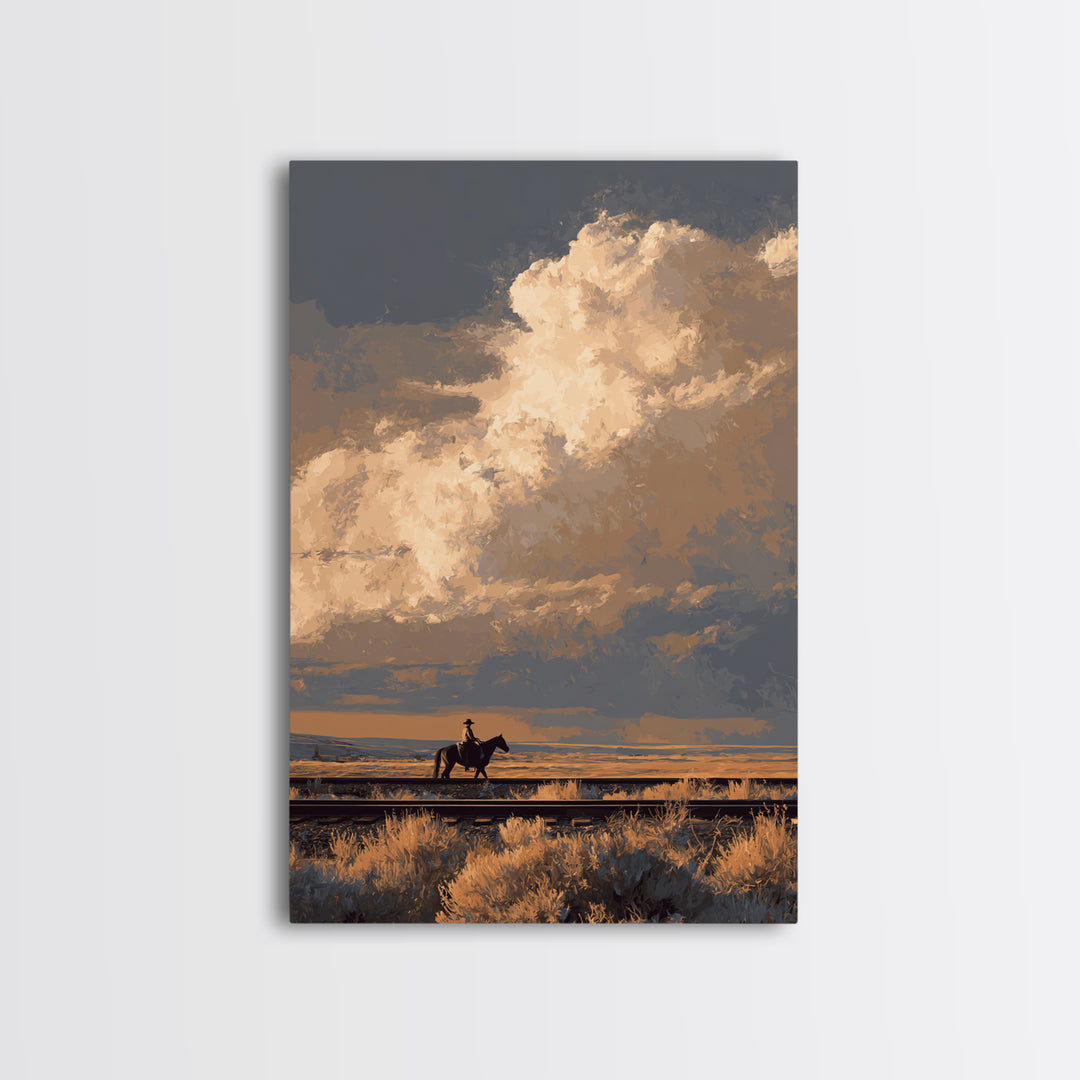 Train Crossing Western Plains Framed Canvas Print, Western Art, Original Art, Southwestern Decor, Fine Art, Frontier, WES-2x3-55
