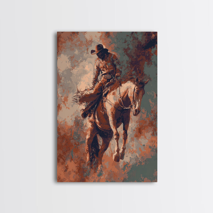Rodeo Rider Mid Motion Canvas Print, Western Art, Cowboy Art, Southwestern Decor, Fine Art, Frontier, Rustic Wall Art, WES-2x3-65