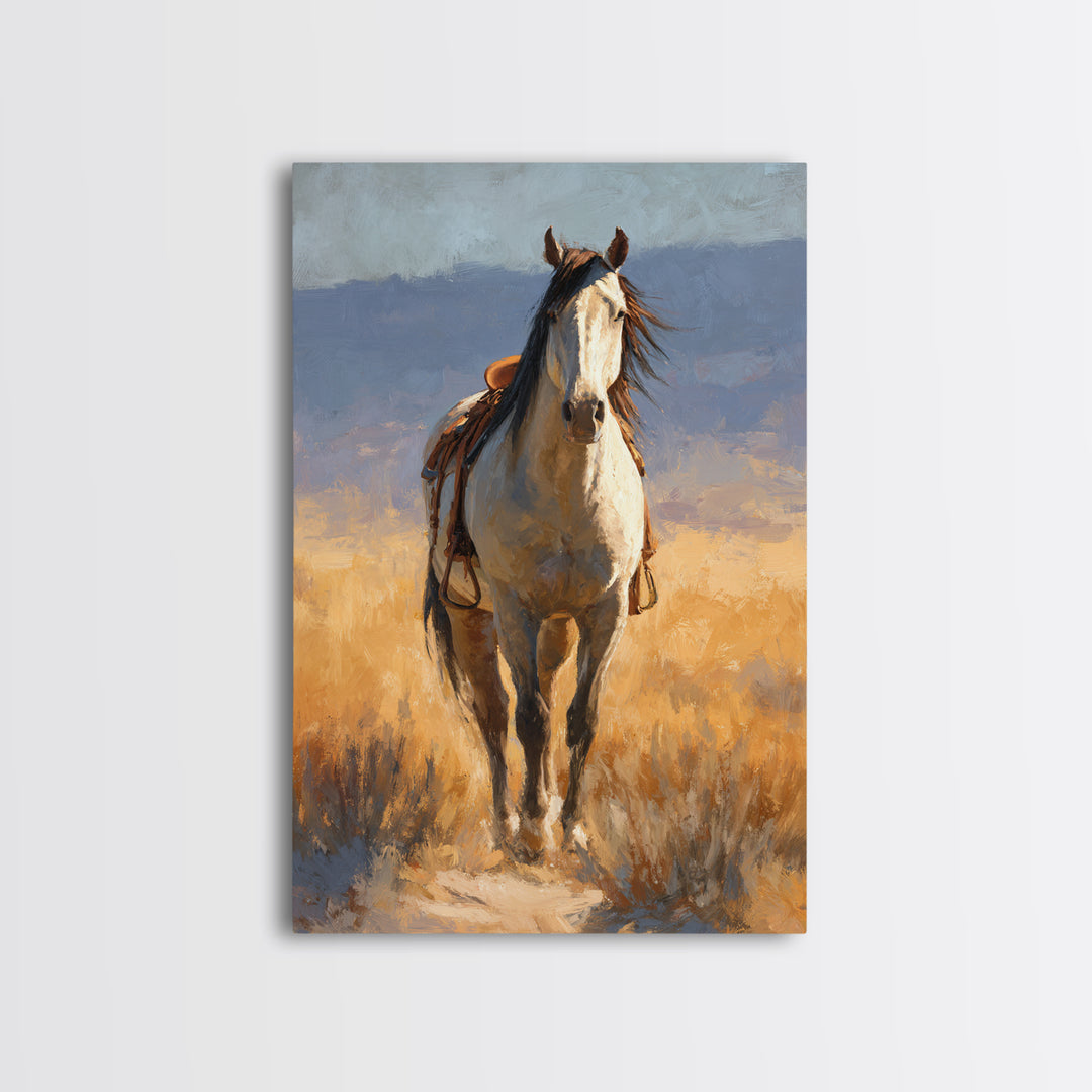 Buckskin Horse in Golden Prairie Light Framed Canvas Print, Western Art, Western Print, Southwestern Decor, Fine Art, Frontier, WES-2x3-87