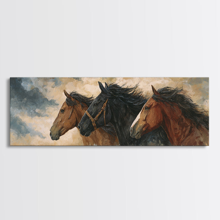 Black Horse Portrait Framed Canvas Print, Western Art, Printable Wall Art, Southwestern Decor, Frontier, Downloadable Art, WES-3x1-10