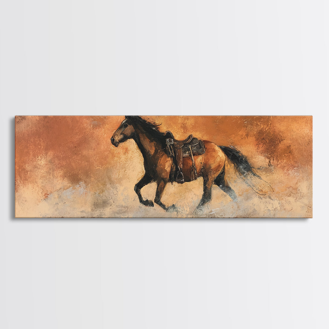 Buckskin Horse in Golden Prairie Light Framed Canvas Print, Western Art, Room Decor, Southwestern Decor, Fine Art, Frontier, WES-3x1-23