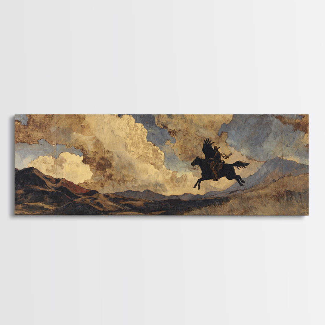 Eagle Flying Above Mountain Ridge Canvas Print, Western Art, Native American Art, Southwestern Decor, Fine Art, Frontier, WES-3x1-29
