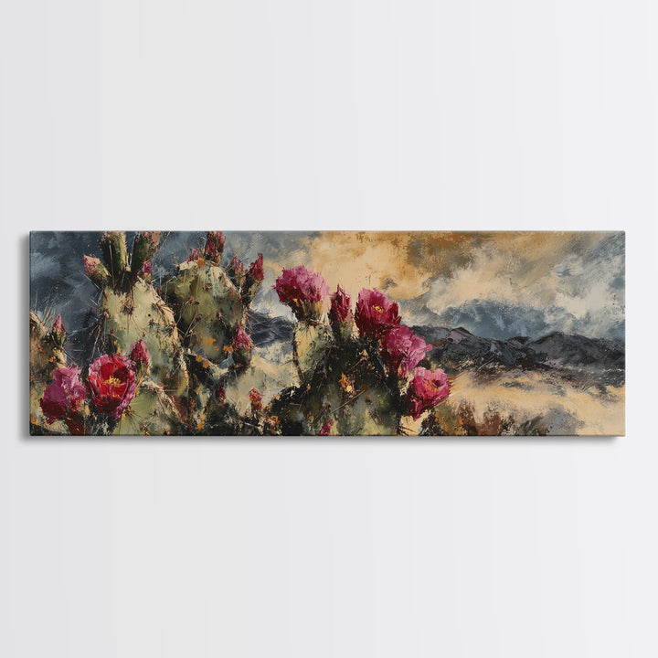 Prickly Pear Cactus Framed Canvas Print, Western Art, Rustic Wall Art, Southwestern Decor, Watercolor Art, Frontier, WES-3x1-32