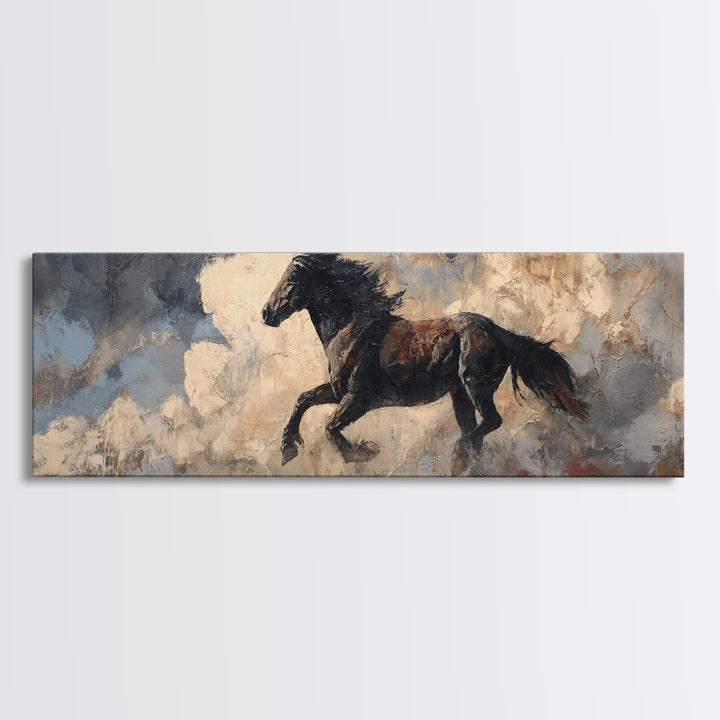 Buffalo Silhouette Beneath Enormous Sky Canvas Print, Western Art, Textured Painting, Southwestern Decor, Fine Art, Frontier, WES-3x1-48