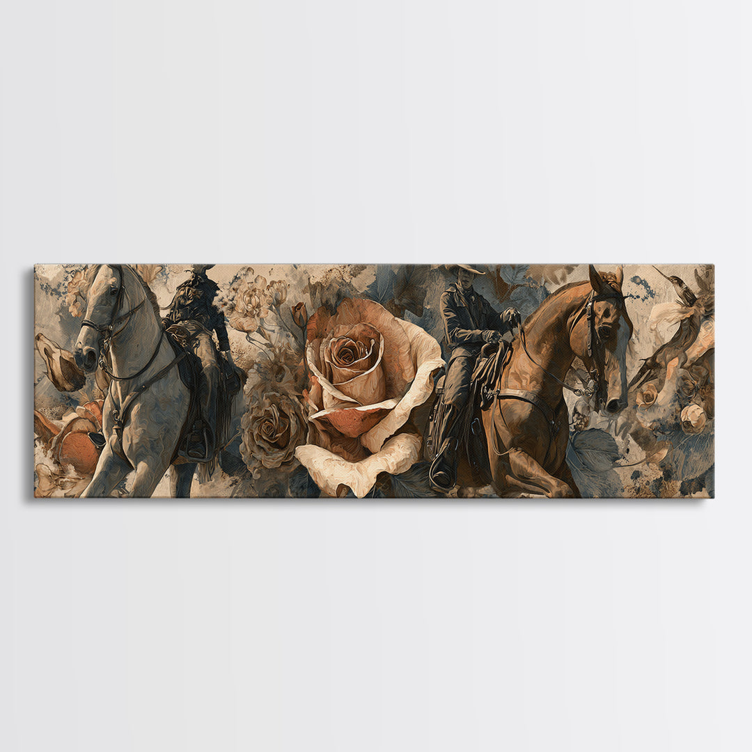 Old Revolver and Roses Framed Canvas Print, Western Art, Painting, Southwestern Decor, Fine Art, Frontier, Trendy Wall Art, WES-3x1-59