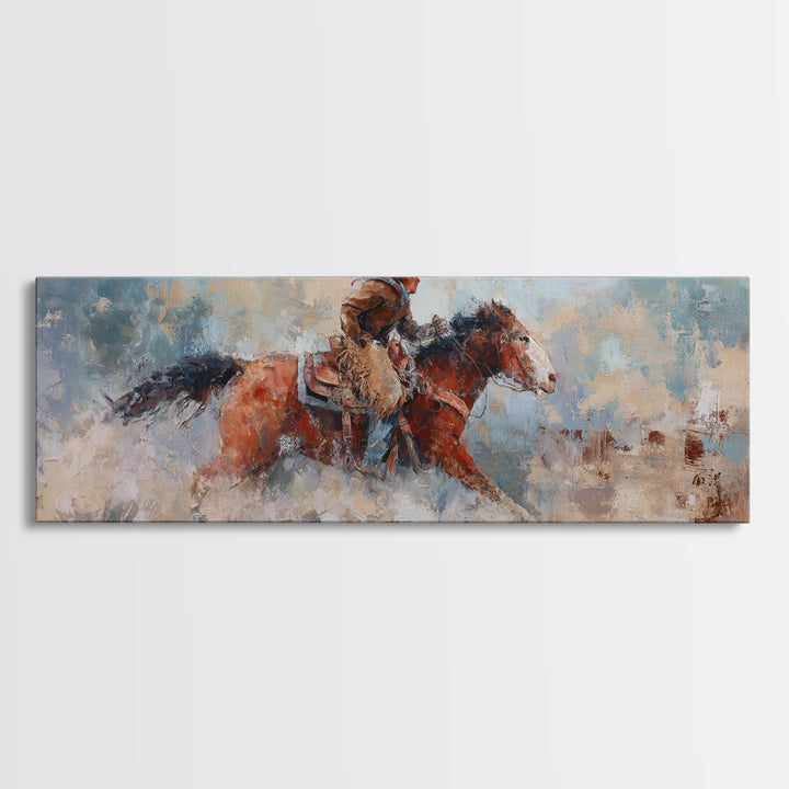 Rodeo Rider Mid Motion Framed Canvas Print, Western Art, Neutral Decor, Southwestern Decor, Fine Art, Frontier, Home Decor, WES-3x1-73