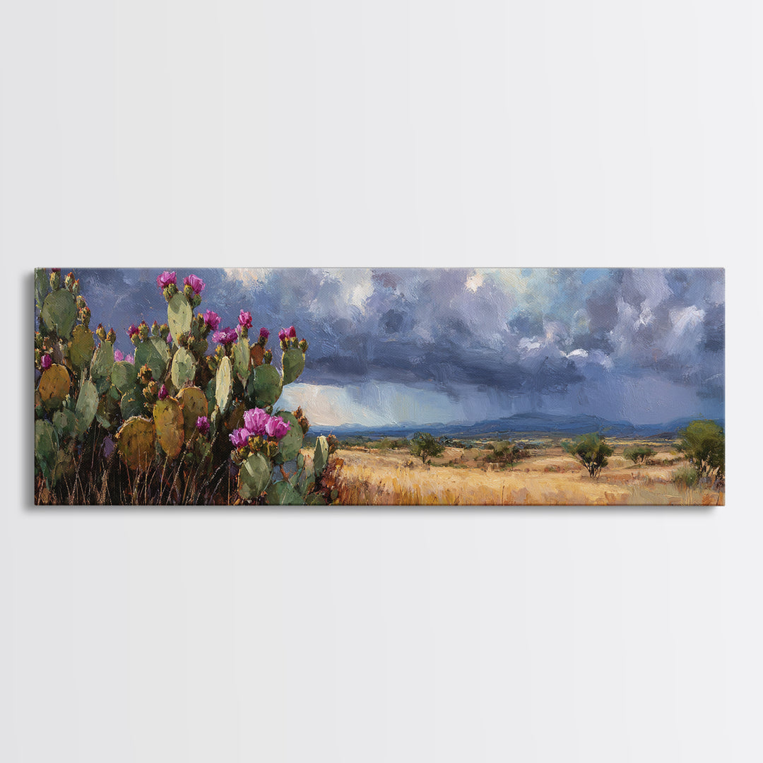 Prickly Pear Cactus Canvas Print, Western Art, Painting, Southwestern Decor, Fine Art, Frontier, Trendy Wall Art, Cowboy Art, WES-3x1-80