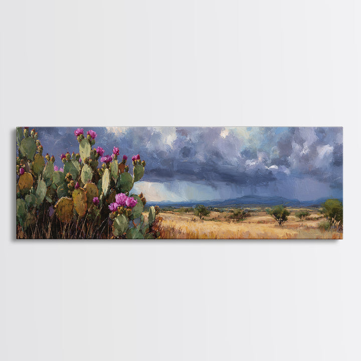 Prickly Pear Cactus Canvas Print, Western Art, Painting, Southwestern Decor, Fine Art, Frontier, Trendy Wall Art, Cowboy Art, WES-3x1-80
