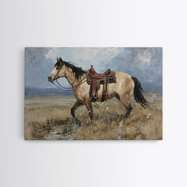 Buckskin Horse in Golden Prairie Light Canvas Print, Western Art, Modern Decor, Southwestern Decor, Fine Art, Frontier, WES-3x2-11