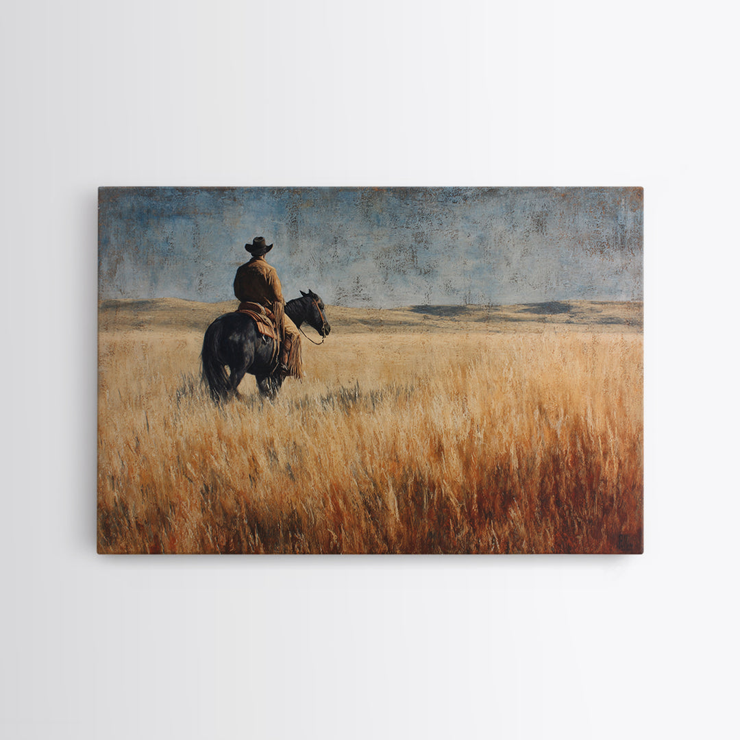 Golden Wheat Field Canvas Print, Western Art, Horse Art, Southwestern Decor, Abstract Art, Frontier, Room Decor, WES-3x2-52