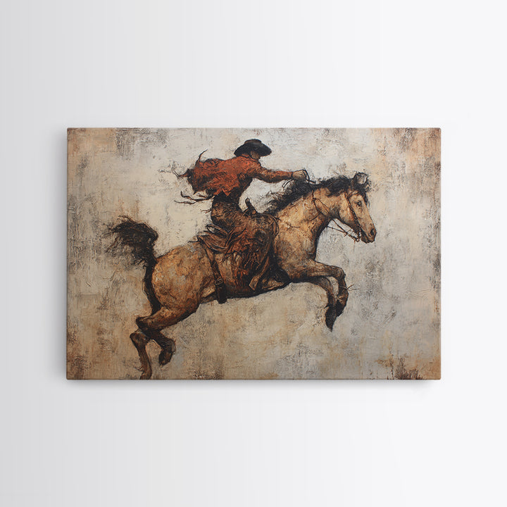 Rodeo Rider Mid Motion Canvas Print, Western Art, Desert Art, Southwestern Decor, Oil Painting, Frontier, Minimalist Decor, WES-3x2-61