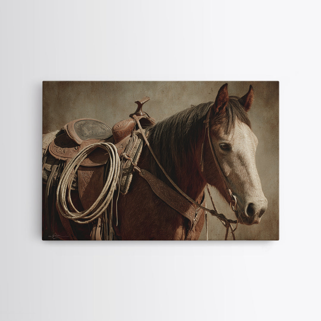 Western Saddle and Rope on Weathered Wood Canvas Print, Western Art, Downloadable Art, Southwestern Decor, Fine Art, Frontier, WES-3x2-62