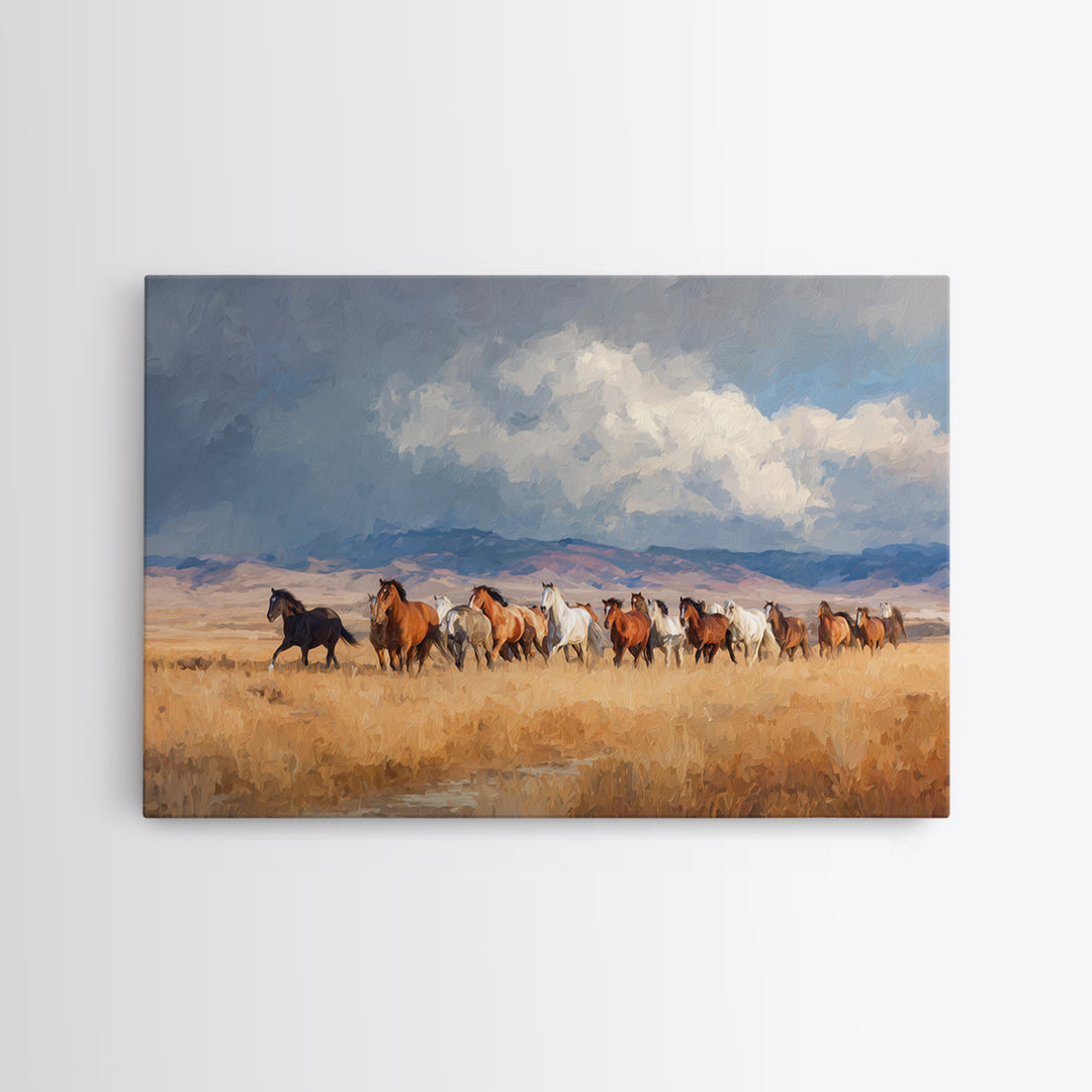Wild Mustang Herd Framed Canvas Print, Western Art, Western Wall Decor, Southwestern Decor, Fine Art, Frontier, WES-3x2-78