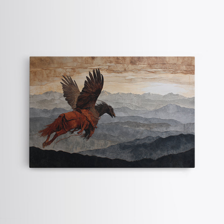 Eagle Flying Above Mountain Ridge Canvas Print, Western Art, Boho Decor, Southwestern Decor, Fine Art, Frontier, Art Print, WES-3x2-89