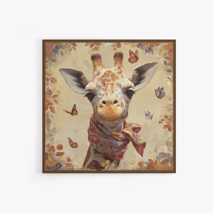 Giraffe with Scarf and Butterflies Canvas Print, Whimsical Art, Nursery Wall Decor, Living Room Decor, Fine Art, Wonder, WHI-1x1-10