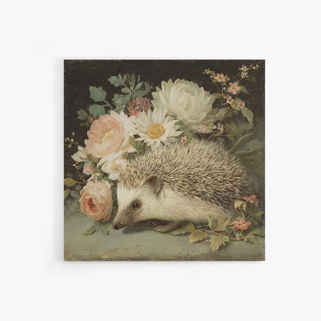 Hedgehog Carrying Wildflowers Canvas Print, Whimsical Art, Whimsical, Living Room Decor, Watercolor Art, Wonder, Nursery Art, WHI-1x1-15