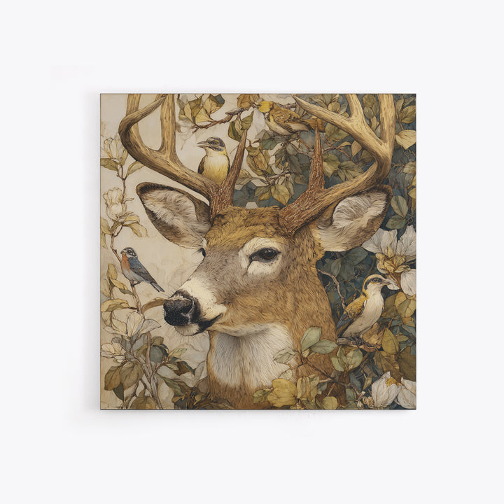 Deer with Antlers Full of Birds Canvas Print, Whimsical Art, Printable Art, Living Room Decor, Watercolor Art, Wonder, WHI-1x1-19