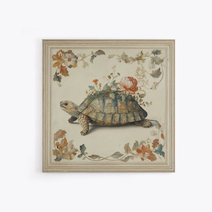 Turtle with Garden Growing on Shell Canvas Print, Whimsical Art, Dopamine Decor, Living Room Decor, Fine Art, Wonder, WHI-1x1-22