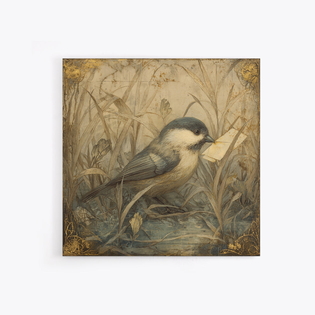 Bird Delivering a Tiny Love Letter Canvas Print, Whimsical Art, Nursery Wall Art, Living Room Decor, Fine Art, Wonder, WHI-1x1-23