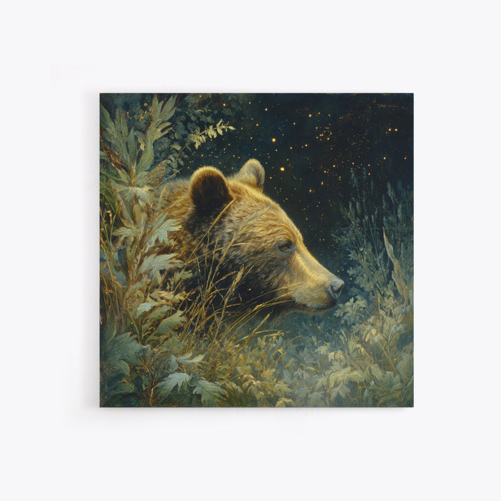 Bear Painting Stars Onto the Night Sky Framed Canvas Print, Whimsical Art, Living Room Decor, Abstract Art, Wonder, WHI-1x1-33