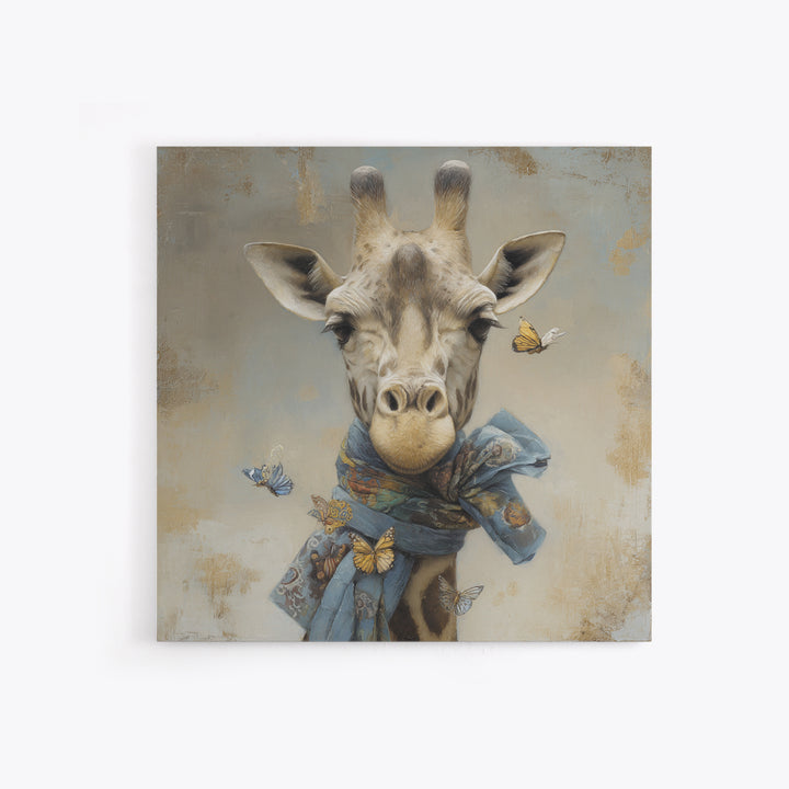 Giraffe with Scarf and Butterflies Framed Canvas Print, Whimsical Art, Watercolor Art, Living Room Decor, Wonder, WHI-1x1-34