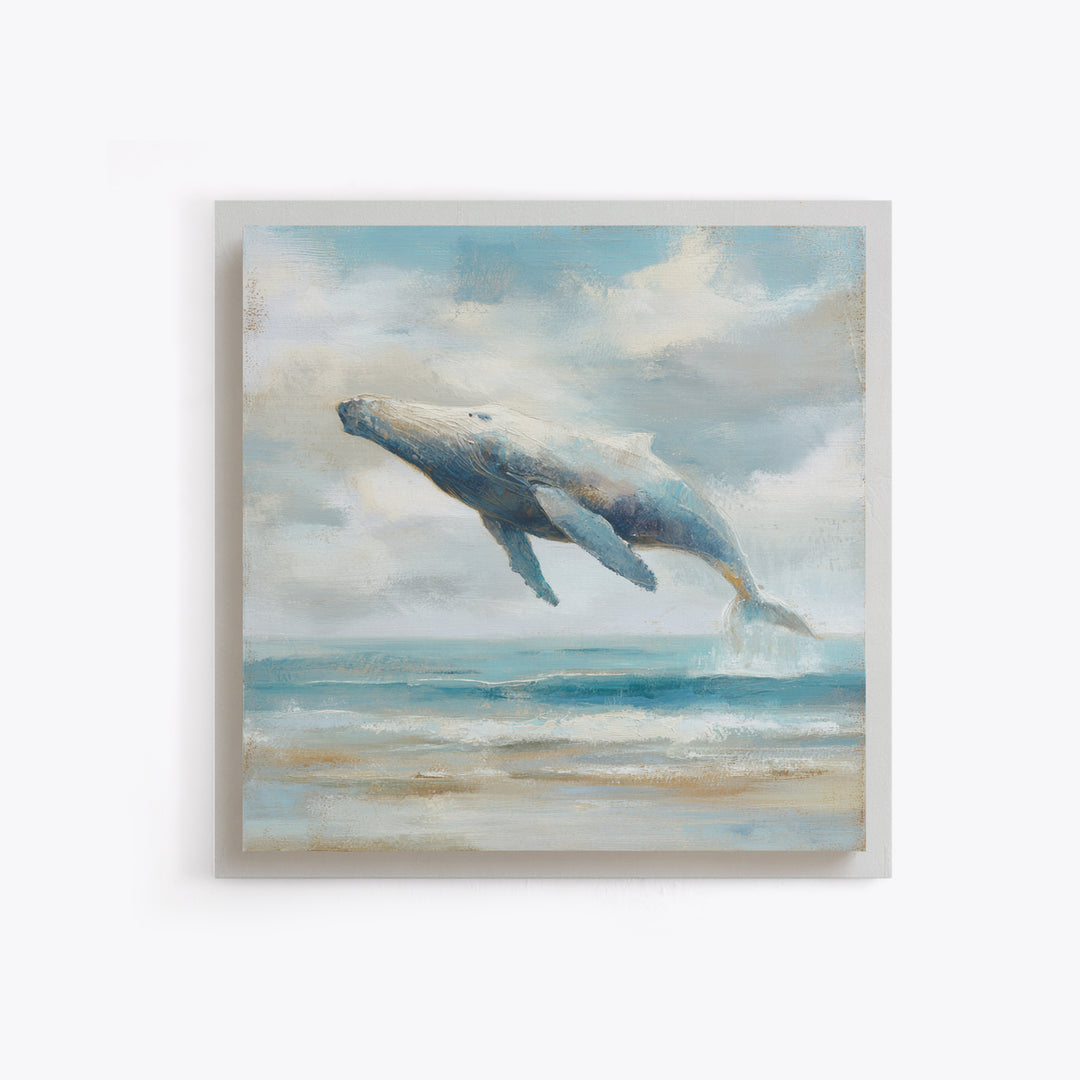 Whale Flying Through Clouds Like Ocean Framed Canvas Print, Whimsical Art, Boho Decor, Living Room Decor, Fine Art, Wonder, WHI-1x1-37