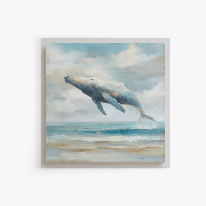 Whale Flying Through Clouds Like Ocean Framed Canvas Print, Whimsical Art, Boho Decor, Living Room Decor, Fine Art, Wonder, WHI-1x1-37