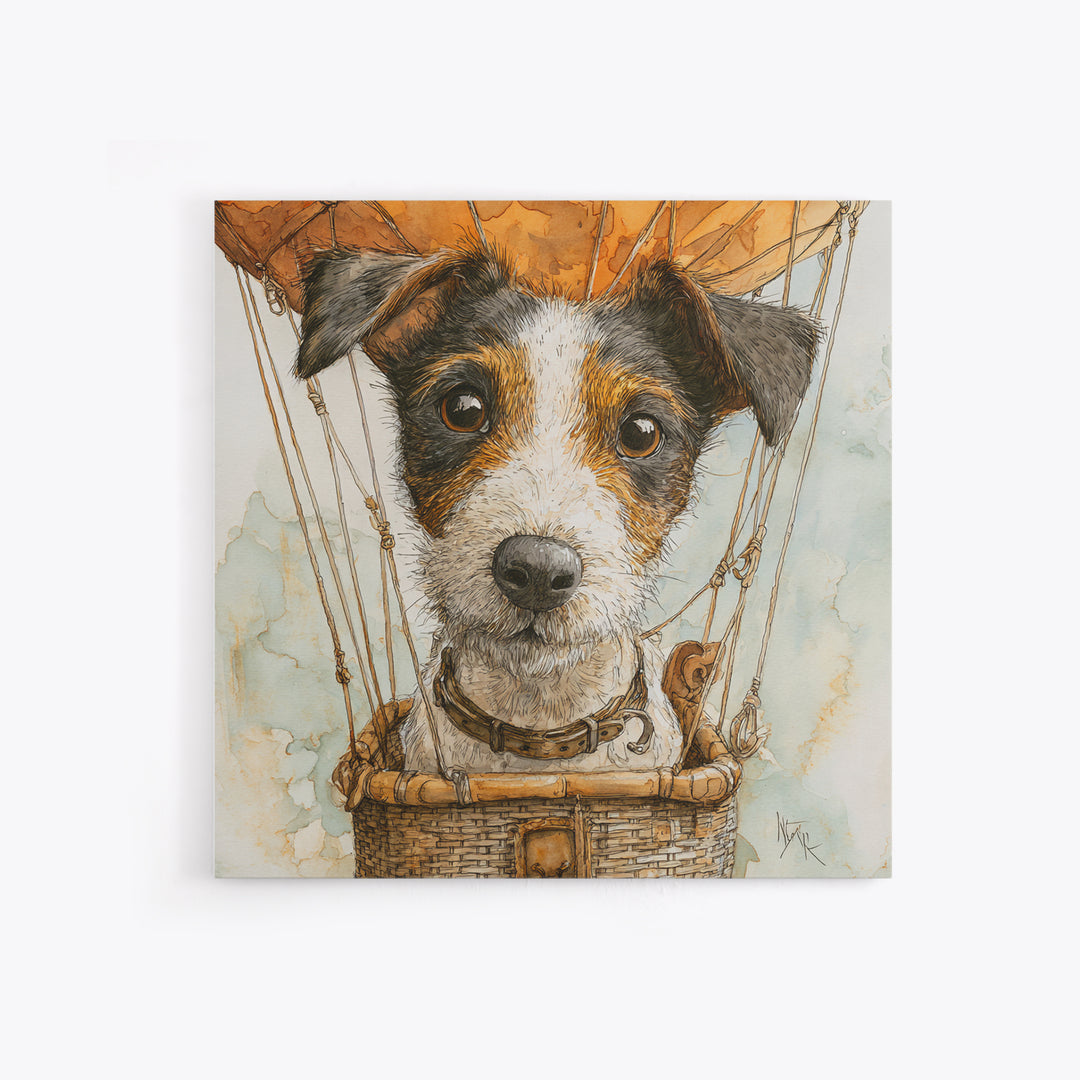 Dog in a Hot Air Balloon Framed Canvas Print, Whimsical Art, Gallery Decor, Living Room Decor, Fine Art, Wonder, Wall Art, WHI-1x1-38