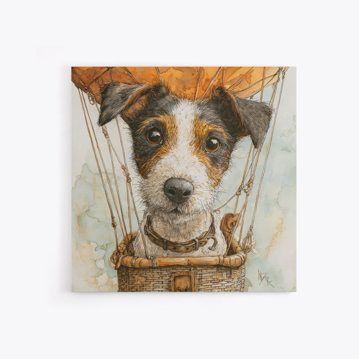 Dog in a Hot Air Balloon Framed Canvas Print, Whimsical Art, Gallery Decor, Living Room Decor, Fine Art, Wonder, Wall Art, WHI-1x1-38