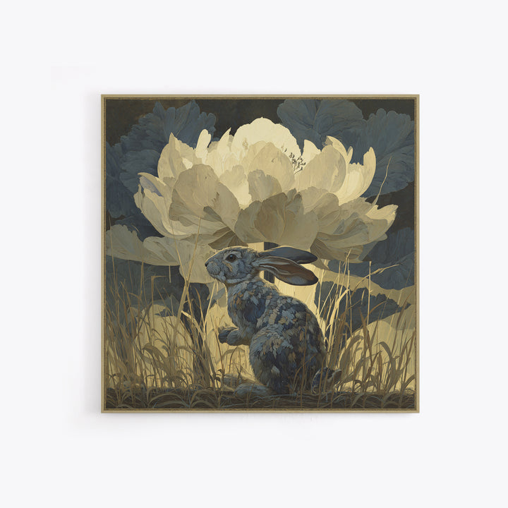 Rabbit Reading Beneath a Giant Flower Canvas Print, Whimsical Art, Fine Art Print, Living Room Decor, Watercolor Art, Wonder, WHI-1x1-5