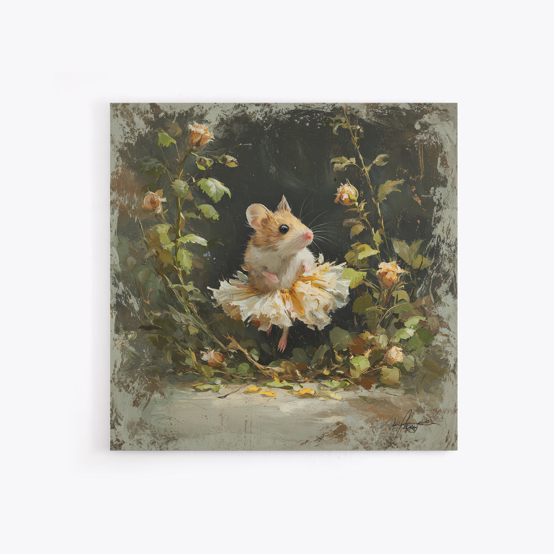 Mouse Ballerina in a Rose Garden Canvas Print, Whimsical Art, Gallery Decor, Living Room Decor, Fine Art, Wonder, Wall Art, WHI-1x1-59