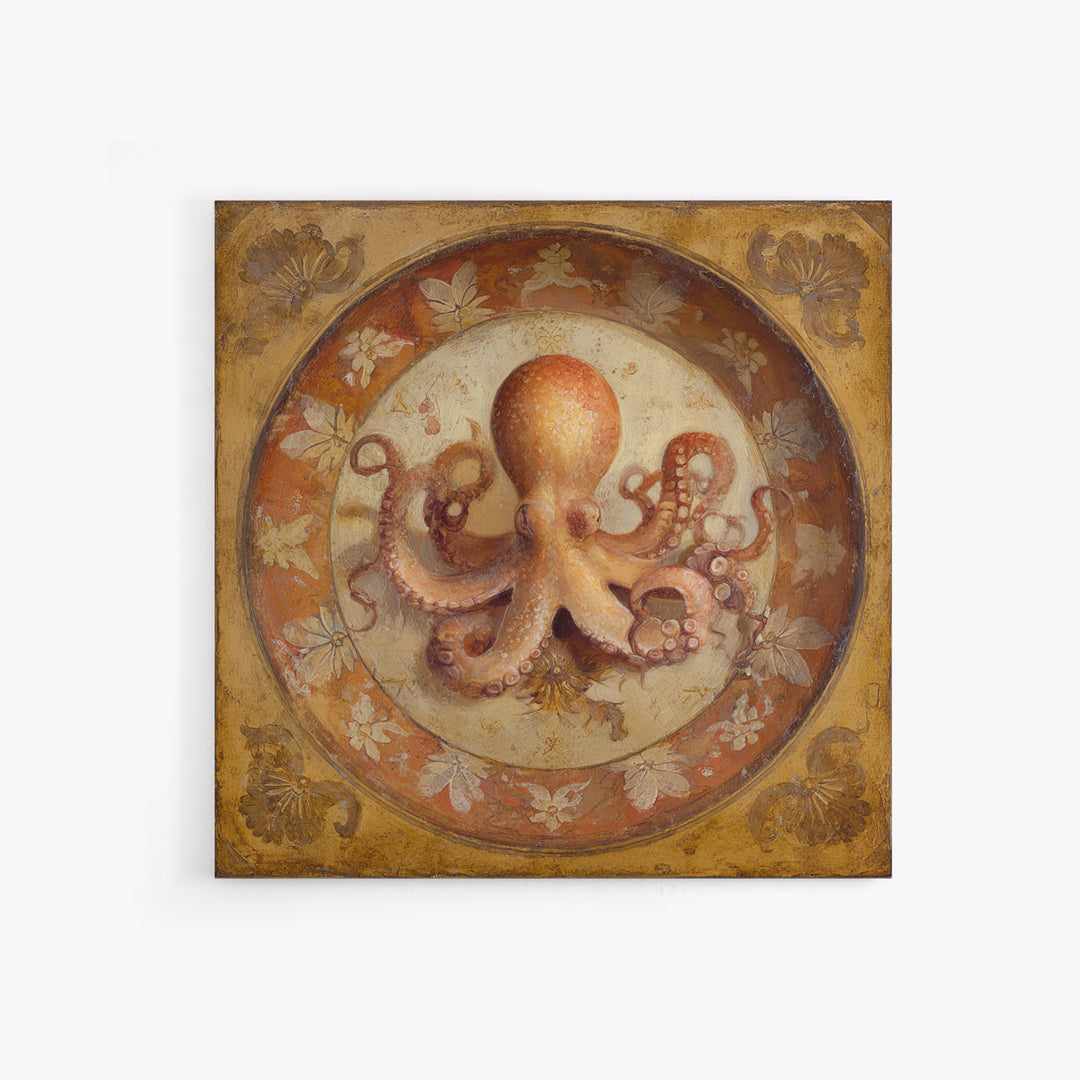 Octopus Conductor with Tiny Instruments Framed Canvas Print, Whimsical Art, Bird Art, Living Room Decor, Abstract Art, Wonder, WHI-1x1-66