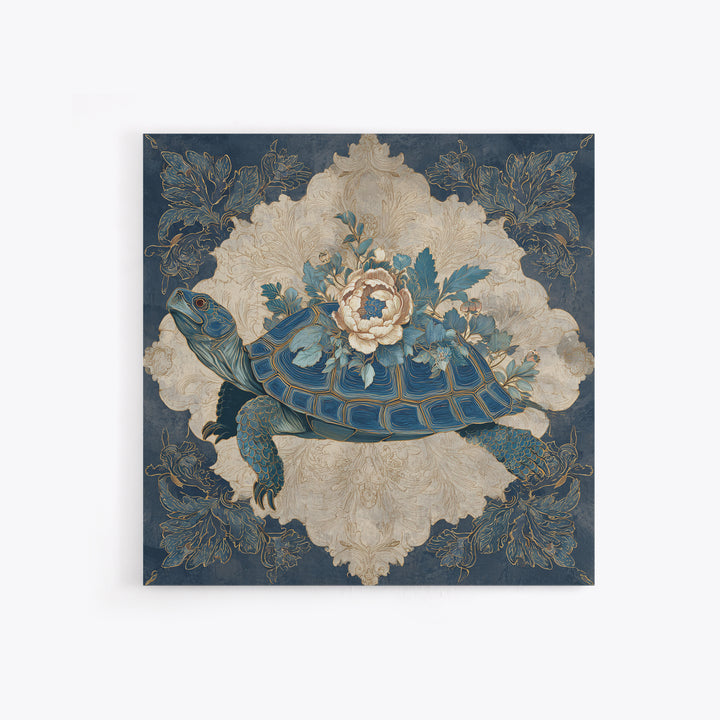 Turtle with Garden Growing on Shell Framed Canvas Print, Whimsical Art, Nursery Art, Living Room Decor, Oil Painting, Wonder, WHI-1x1-70
