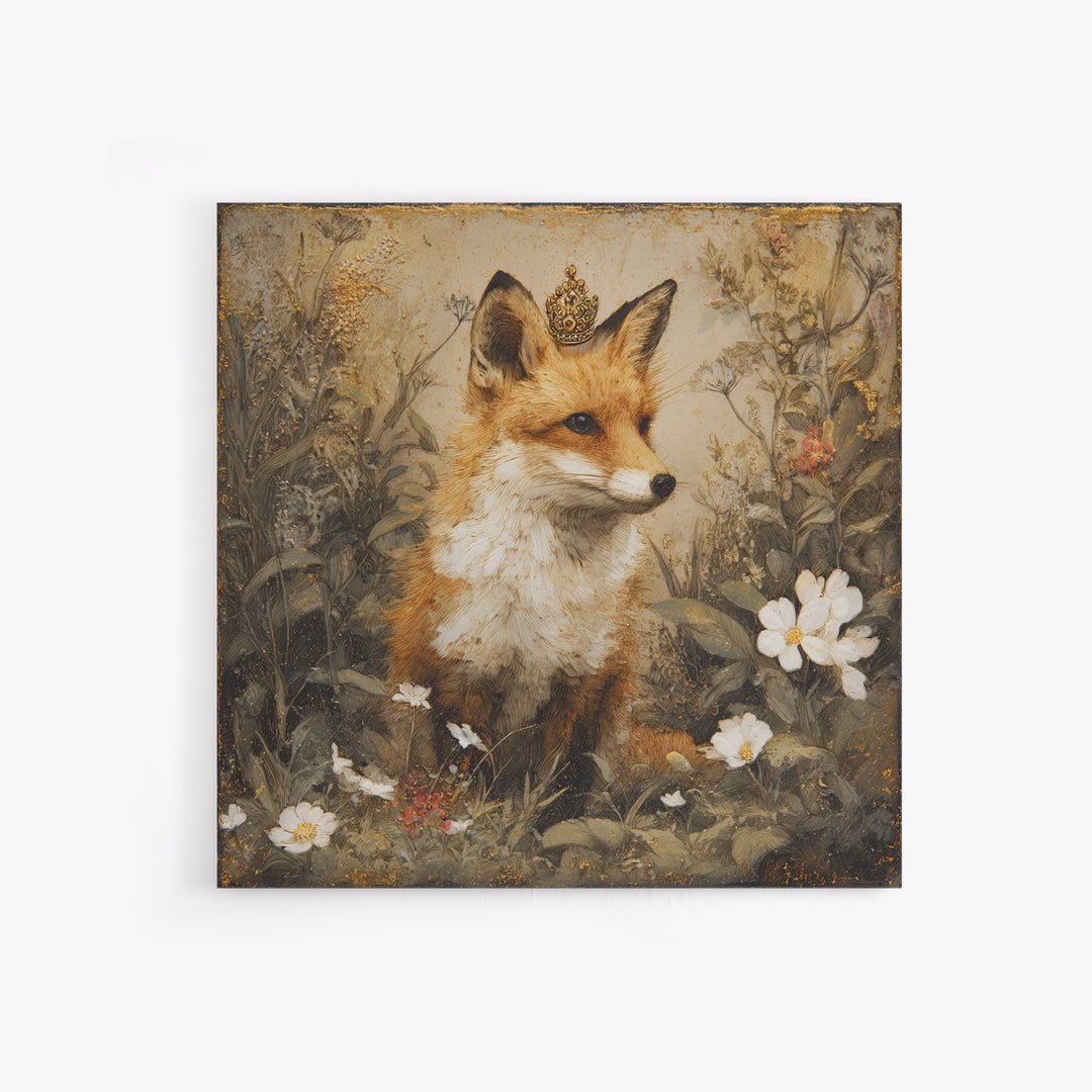 Fox Wearing a Tiny Crown Framed Canvas Print, Whimsical Art, Home Decor, Living Room Decor, Fine Art, Wonder, Digital Print, WHI-1x1-73