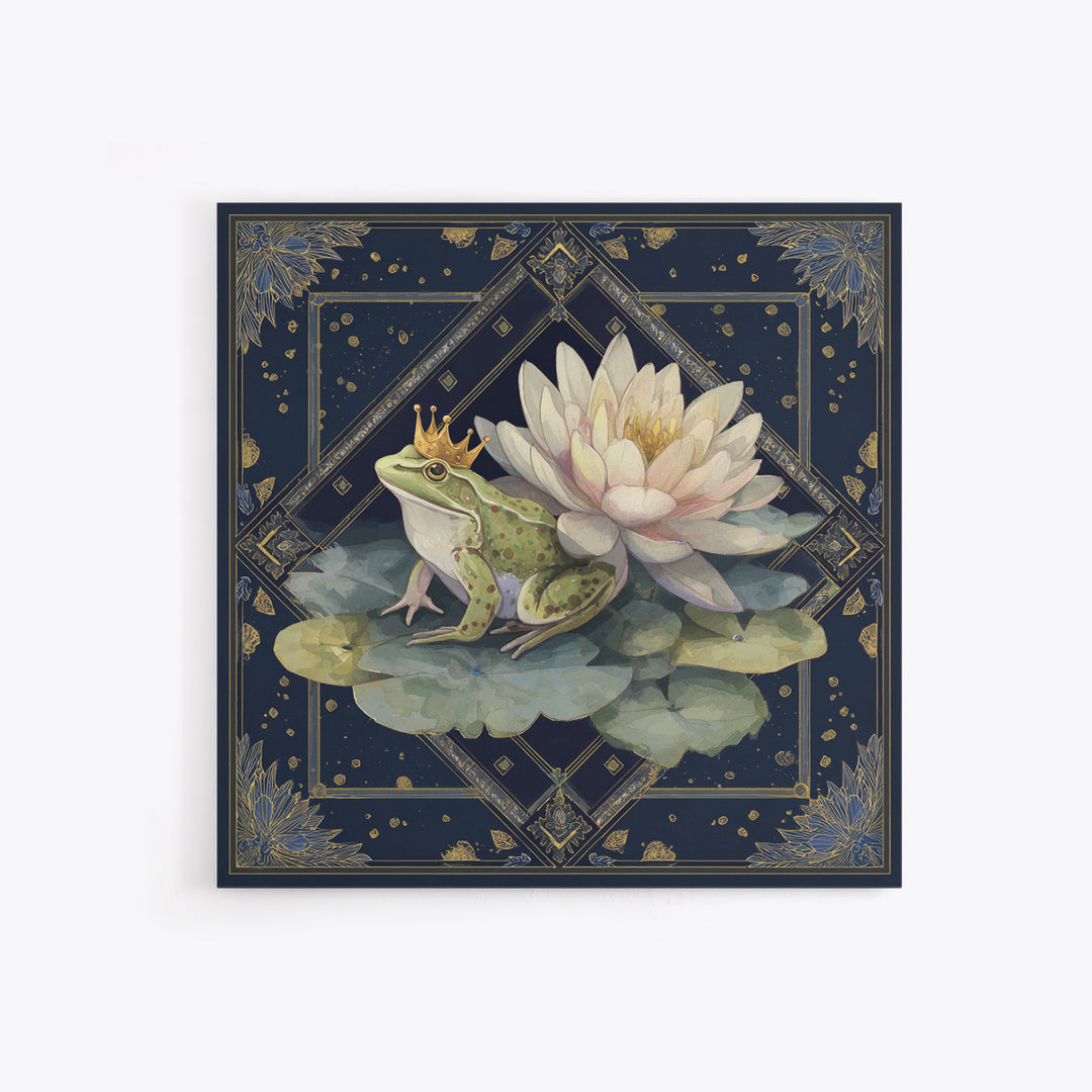 Frog Prince on a Lily Pad Framed Canvas Print, Whimsical Art, Fine Art Print, Living Room Decor, Fine Art, Wonder, Prints, WHI-1x1-80