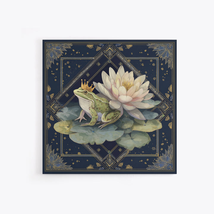 Frog Prince on a Lily Pad Framed Canvas Print, Whimsical Art, Fine Art Print, Living Room Decor, Fine Art, Wonder, Prints, WHI-1x1-80