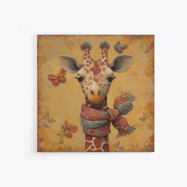 Giraffe with Scarf and Butterflies Canvas Print, Whimsical Art, Boho Decor, Living Room Decor, Oil Painting, Wonder, WHI-1x1-82