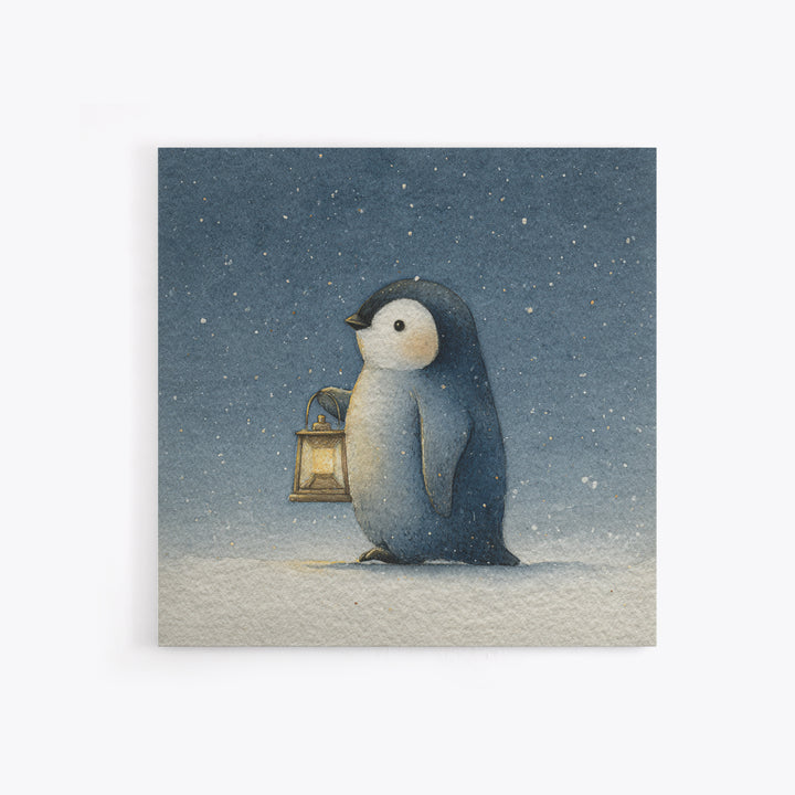 Penguin Holding a Lantern Canvas Print, Whimsical Art, Contemporary Art, Living Room Decor, Fine Art, Wonder, Art Nouveau, WHI-1x1-89