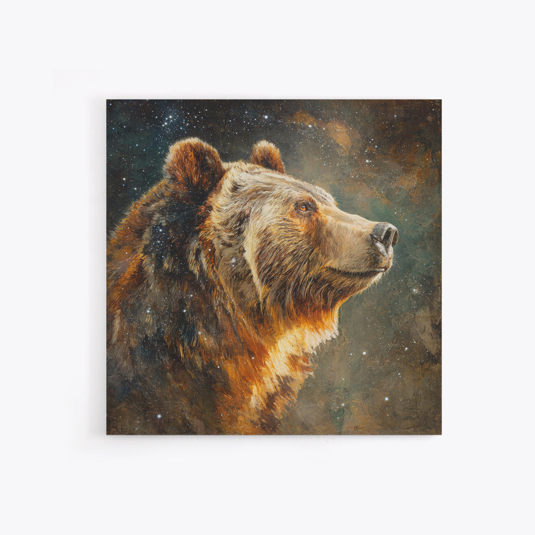 Bear Painting Stars Onto the Night Sky Canvas Print, Whimsical Art, Statement Artwork, Living Room Decor, Fine Art, Wonder, WHI-1x1-9