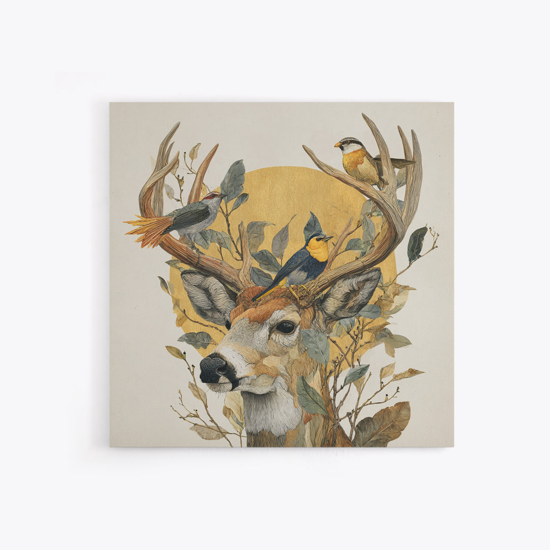 Deer with Antlers Full of Birds Canvas Print, Whimsical Art, Room Decor, Living Room Decor, Fine Art, Wonder, Oil Painting, WHI-1x1-91