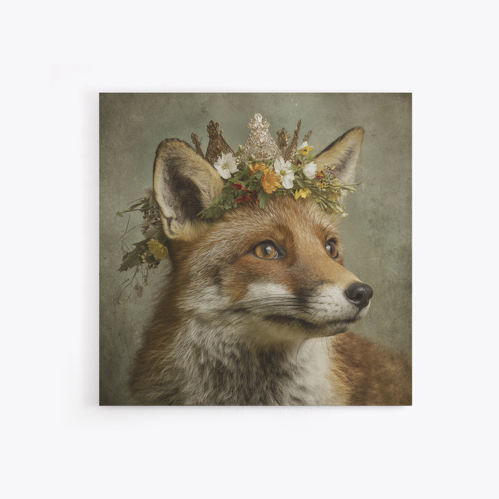 Fox Wearing a Tiny Crown Canvas Print, Whimsical Art, Printable Wall Art, Living Room Decor, Wonder, Abstract Wall Art, WHI-1x1-97