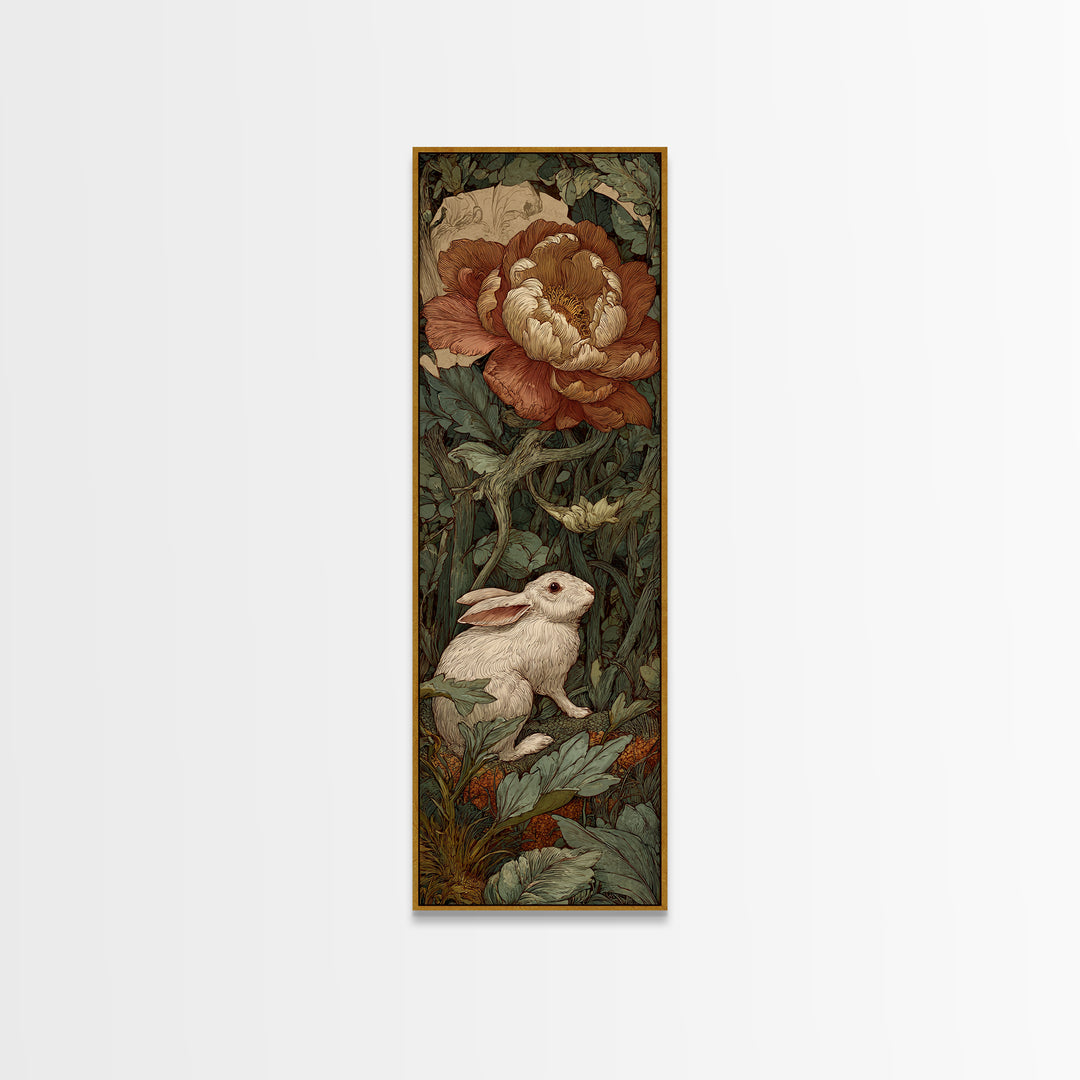 Rabbit Reading Beneath a Giant Flower Canvas Print, Whimsical Art, Wall Decor, Living Room Decor, Wonder, Printable Art, WHI-1x3-17