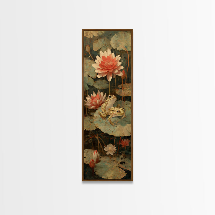 Frog Prince on a Lily Pad Framed Canvas Print, Whimsical Art, Wall Decor, Living Room Decor, Fine Art, Wonder, Printable Art, WHI-1x3-20